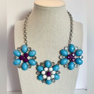 💠💜💠 Floral Blue, Purple & White Statement Necklace 💠💜💠